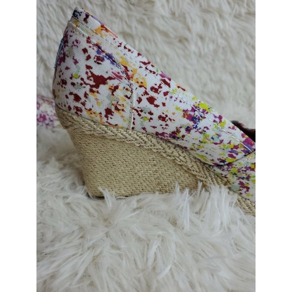 TOMS Woman's Espadrille Shoe Wedge Heel Peep Toe Floral Print Canvas Sz 9.5 NWOB - Picture 5 of 7